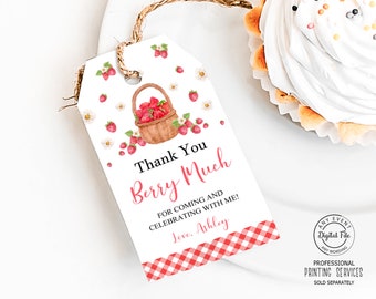 Strawberry Baby Shower Thank You Tag, Cute Berry Sweet Baby Sprinkle Party Gift Bags Tag, Summer Fruit Birthday Favor Tag Digital, Berries