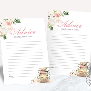 Tarjeta con mensaje con consejos para la fiesta del té para la novia, tarjeta con consejos para la despedida de soltera en forma de taza de té con flores, tarjeta con consejos para la fiesta del té de la novia, juego para la despedida de soltera n.° 1043