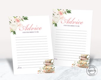 Tea Party Advice for the Bride Message Card, Floral Teacup Bridal Shower Advice Card, Bridal Tea Party Wisdom Card, Bridal Shower Game 1043