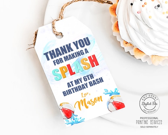 Splish Splash Birthday Thank You Tag, Splash Pad Favor Tag, Swimming Party Gift Bags Decor, Water Park or Beach Birthday, Beach Ball 1030 Il_570xn