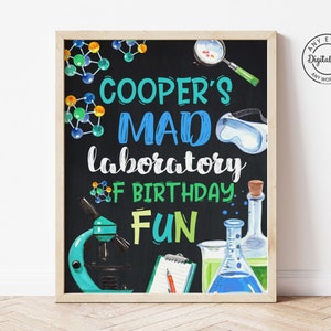 Science Birthday Welcome Sign, Chemistry Welcome Party Sign, Mad Scientist Welcome Sign, Mad Laboratory of Birthday Fun, Digital Poster