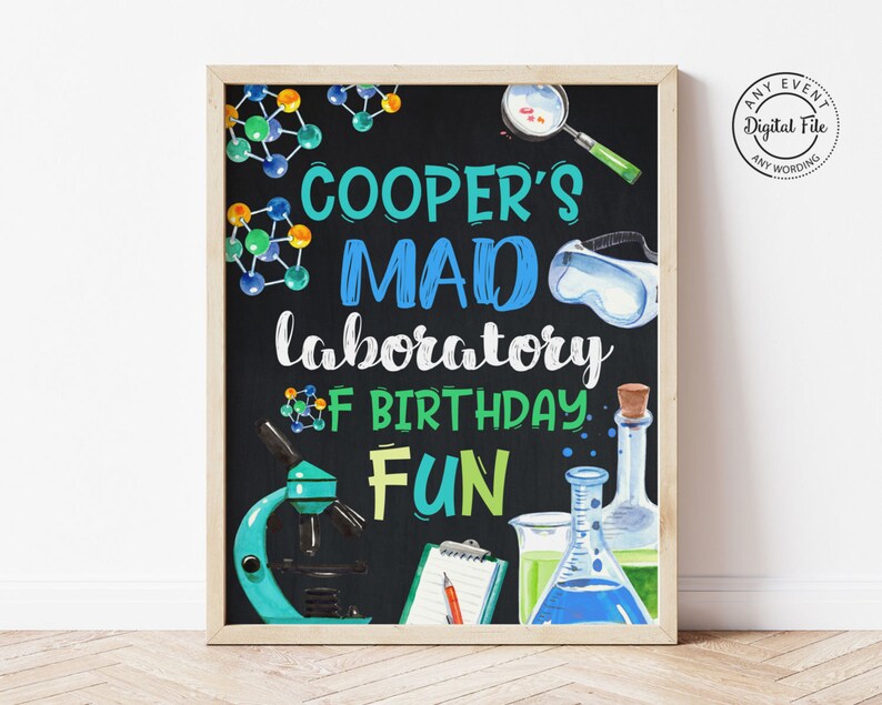 Science Birthday Welcome Sign, Chemistry Welcome Party Sign, Mad Scientist Welcome Sign, Mad Laboratory of Birthday Fun, Digital Poster