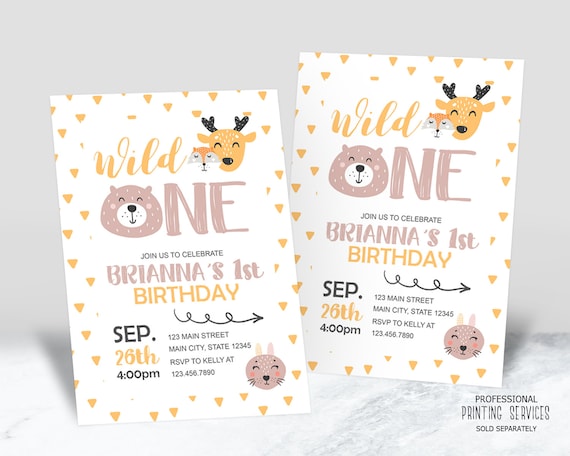 Woodland Wild and One 1st Birthday Invitation, Forest Animals First Birthday Party Invite Printable Bear, Deer, Fox Il_570xn