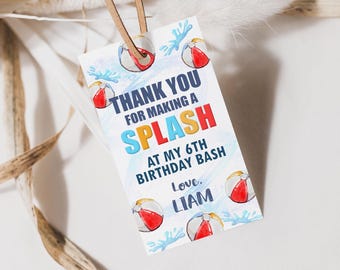 Splish Splash Geburtstag Dankeschön Tag, Spritzpad Geschenkanhänger, Schwimmfest Geschenk Taschen Dekor, Wasserpark oder Strand Geburtstag, Wasserball 1030