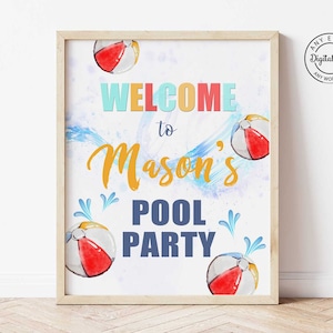 Swimming Birthday Party Welcome Sign, Beach Boy Birthday Theme, Splash Party Table Decor, Splish Splash Birthday Decoration 1030