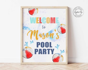 Zwemmen verjaardagsfeestje welkomstbord, strandjongen verjaardagsthema, splash party tafeldecor, splish splash verjaardagsdecoratie 1030