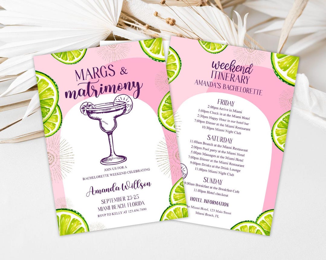 Margarita Bachelorette Party Invitation and Itinerary Template, Margs ...