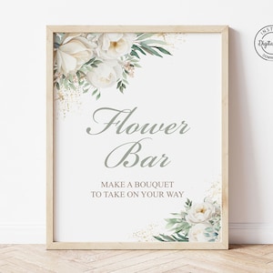 Elegante witte rozen Flower Bar-bord, Bloom Bar digitaal bord, maak een boeket vrijgezellenfeestbord, babyshower Maak je eigen boekettenbord