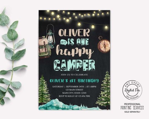 One Happy Camper Birthday Invitation, Boy Camping 1st Birthday Party