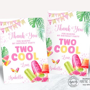 Zwei coole Geburtstag Dankeskarte, 2. Geburtstag Mädchen Party Favor Tag, Sommer Popsicle Geburtstagsfeier, Pool oder Splash Pad Party, Eiscreme