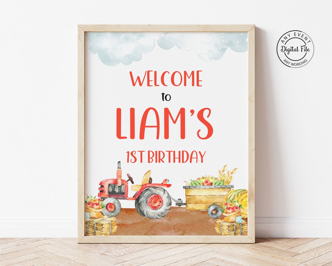 Red Tractor Birthday Welcome Sign Boy Fall First Birthday Decor ...