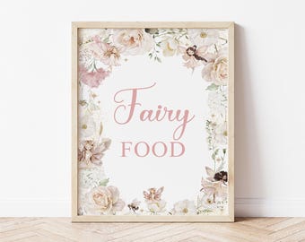 Fairy Food Table Sign, Fairy Birthday Party Decor, Whimsical Floral Girl Birthday, Fairy Princess Party, Enchanted Fairy Garden Decoration