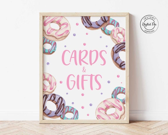 Donut Birthday Cards and Gifts Sign, Two Sweet Girl Birthday Decor, 2nd or 1st Birthday Decoration Printable, Donut Grow Up Table Sign 1069 Il_570xn