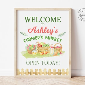 Farmer&#39;s Market Birthday Welcome Sign, Fruits and Veggies Summer Kids Party Decor Printable, Locally Grown Table Decoration Baby Shower 1035