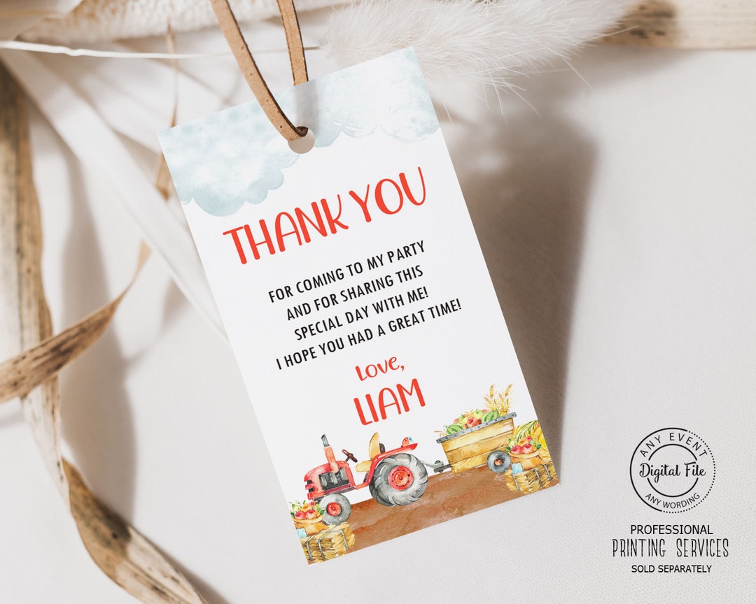 Red Tractor Birthday Thank You Tag Boy Fall First Birthday Favors Bag ...
