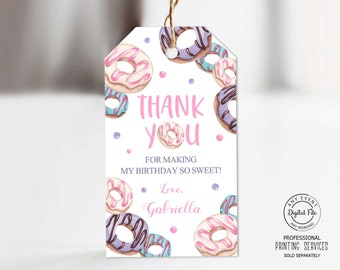 Donut Birthday Thank You Tag, Donut Grow Up Favors Bag Tag, Two Sweet Girl Birthday Party Decor, 2nd Birthday Decoration Printable 1069