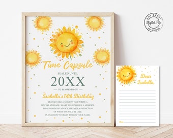 Sunflower 1st Birthday Time Capsule Sign and Message Card, Out Little Sunflower Party Decor First Birthday Predictions Advice, and Wishes