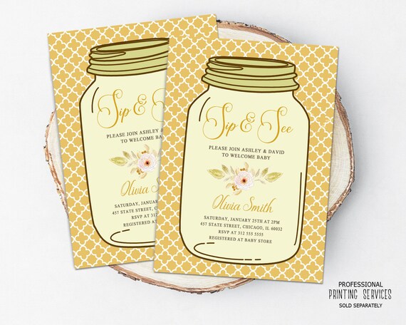 Girl Sip and See Baby Shower Invitation, Gender Neutral Sip Sip Hooray Party Invite, Meet and Greet New Baby Printable or Printed Il_570xn