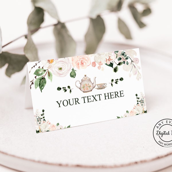 Floral Tea Party Place Card for Bridal or Baby Shower, Floral Garden Luncheon Food or Drink Label, Lunch with the Bride Table Decor 1037