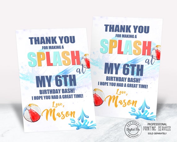 Splish Splash Boy Birthday Thank You Card, Splash Pad Party Decor, Swimming Party Gift Bags, Water Park or Beach Birthday, Beach Ball 1030 Il_570xn
