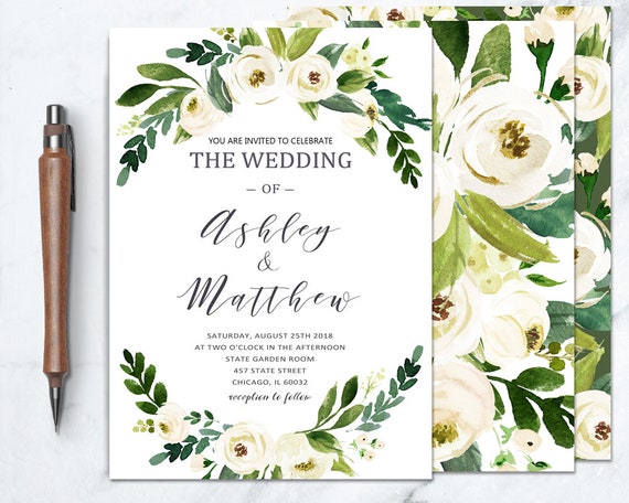 Printable Floral Rose Wedding Invitation, Garden Wedding or Bridal Shower Invite, Boho Chic Wedding Invitation, Elegant Rehearsal Dinner Il_570xn