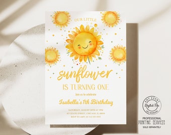 Sunflower Birthday Invitation, Out Little Sunflower 1st Birthday Party Invite, Girl Sunflower First Birthday Printable, Summer Birthday