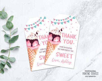 Ice Cream Favor Thank You Tag, Ice Cream Cone Girl Party Gift Tag, Gift Table Goodie Bag Labels, Here's the Scoop Printable Tag