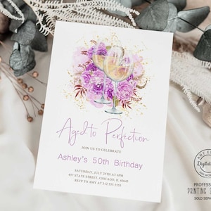 Aged to Perfection Wine Birthday Invitation, Vineyard Party Invite, Wine Tasting Birthday Dinner, Fine Like Wine Women Birthday Digital