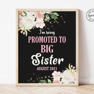 Floral gefördert zu Big Sister Zeichen, große Schwester Ankündigung Digital, Schwangerschaft Ankündigung Poster druckbare, Foto Prop Tafel Poster