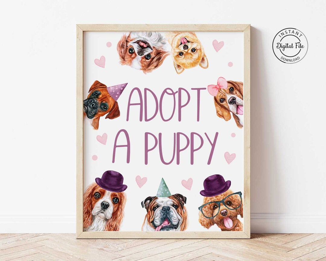 Adopt a Puppy Birthday Sign, Dog Birthday Party Table Decor, Puppy ...
