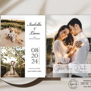 Nowoczesne zaproszenie Boho Save the Date, minimalistyczne zaproszenie na rocznicę ślubu, pocztówka Save the Date, minimalistyczne Save the Date ze zdjęciem