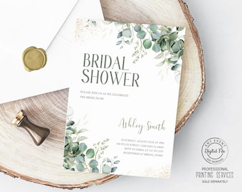 Eucalyptus Bridal Shower Invitation, Floral Wedding Shower Invite, Elegant Baby Shower Invitation, Modern Bridal Party, Greenery & Gold