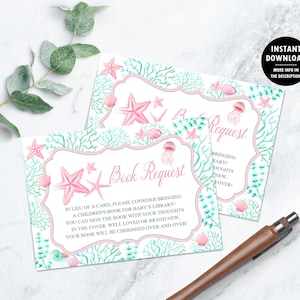 Book Request Printable Card, Under the Sea Beach Starfish Baby Shower 1057