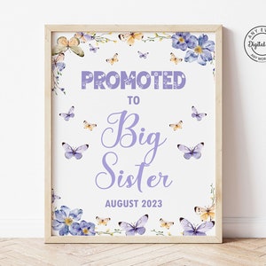 Butterflies Big Sister Announcement Sign, Promoted to Big Sister, Photoshoot Baby Announcement, Big Sis, Big Sister Duties, Second Baby