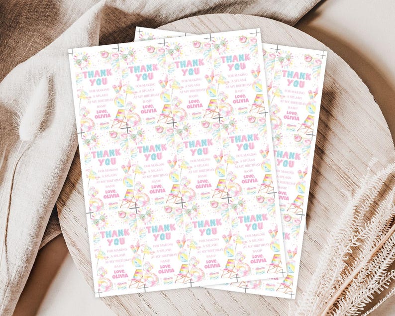 Pool Party Thank You Tag, Splash Pad Gift Bags Tag Digital, Water Park Girl Birthday Party Favor Tag, Cool by the Pool, Teen Swim Party,