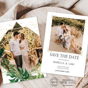 Tropikalna pocztówka Save the Date, minimalistyczna Save the Date ze zdjęciem Minimalistyczne zaproszenie na rocznicę ślubu w stylu plażowym Zaproszenie Save the Date