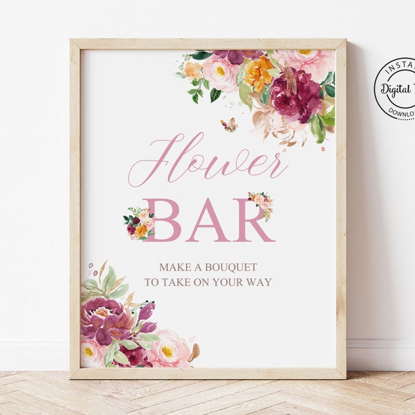 Flower Bar Table Sign Make Your Own Bouquet Stand Decor Printable Bloom Bar Flower Arranging Party Bouquet Bar Baby or Bridal Shower