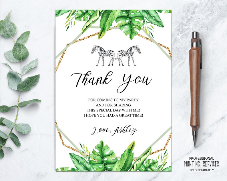 Safari Zebra Thank You Card for Baby Shower or Birthday Party