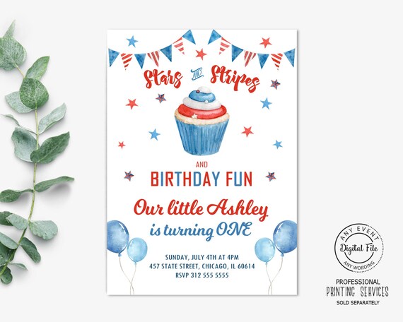 4th of July Little Firecracker 1st Birthday Invitation, Memorial Day Party Invite, Stars and Stripes Patristic Red White and Blue 1034 Il_570xn