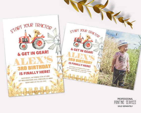 【1着でも送料無料】 Red Tractor Birthday Invitation, Boy Farm Birthday Party のし・冠婚葬祭用品