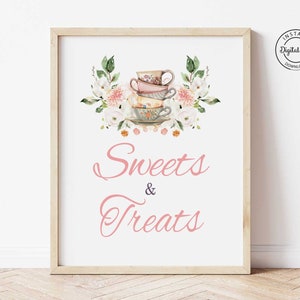 Tea Party Bridal Shower Sweets & Treats Sign, Floral Bridal Tea Party Decor, Tea With the Bride to be Desserts Table Sign Printable 1043