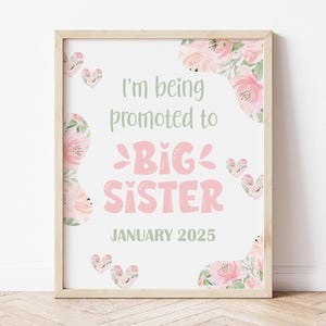 Floral I&#39;m Being Promoted to Big Sister Sign, Big Sister Announcement Board, Sibling Announcement Floral Hearts, Baby Announcement
