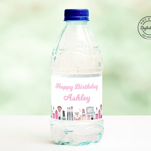 Makeup Birthday Water Bottle Labels Printable, Girl Sleepover Slumber Party Decor, Spa Birthday Food and Drinks Table Decoration 1024