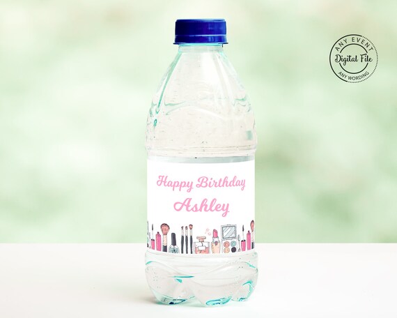 Makeup Birthday Water Bottle Labels Printable, Girl Sleepover Slumber Party Decor, Spa Birthday Food and Drinks Table Decoration 1024 Il_570xn
