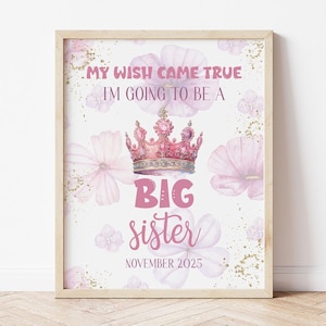 Promoted to Big Sister Sign Pink Floral, Big Sister Announcement Board, Sibling Announcement Princess Crown, Baby Announcement