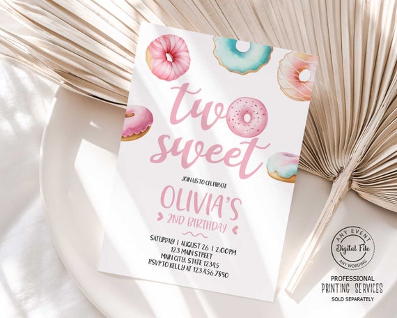 Donut 2nd Birthday Invite | Two Sweet Invitation, Donut Birthday Party, Donut Grow Up, Second Birthday Girl, Pink Donut Want to Miss 1068 Il_570xn