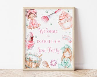 Spa Party Birthday Welcome Sign, Girl Slumber Birthday Party Table Sign Manicure & Pedicures, Makeup Paty Decor, Sleepover Glamour Party