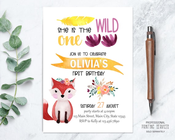 Girl First Birthday Woodland Birthday Invitation, Fox Party Printable Il_570xn