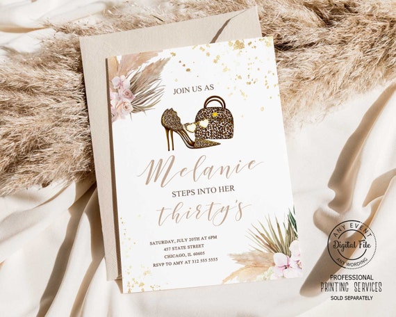 Leopard Heels Birthday Invitation, 30th High Heel Woman Anniversary Party Invite Stepping Into 30 40 50 60 Stiletto Adult Birthday Printable Il_570xn