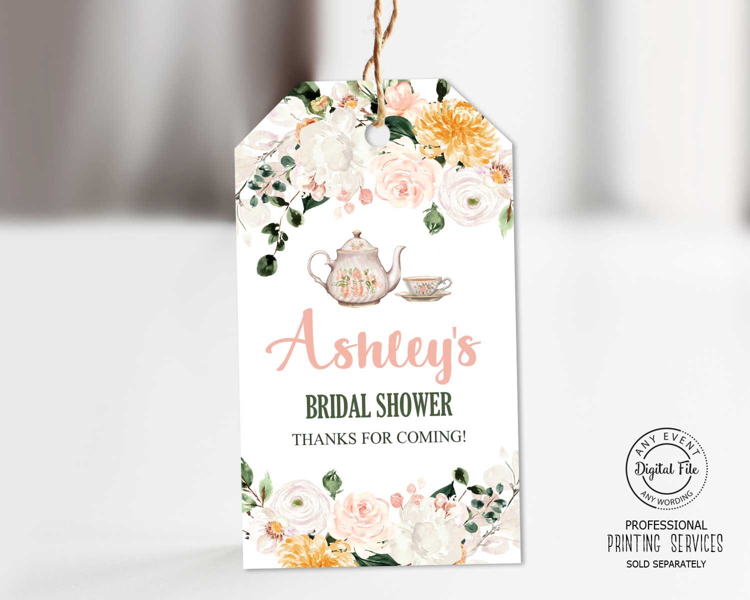 Tea Party Bridal Shower Favor Tags, Floral Bridal Tea Party Decor, Tea ...